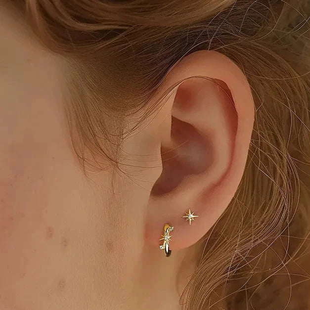 Trendy S925 Silver Starburst Ear Jewelry – 3-Piece One-Ear Set