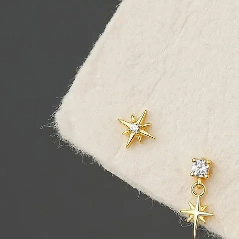 Trendy S925 Silver Starburst Ear Jewelry – 3-Piece One-Ear Set